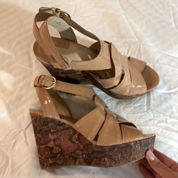 Nordstrom Joan & David Sandals Wedges Patent Leather Snakeskin Heels Strappy - Picture 1 of 10